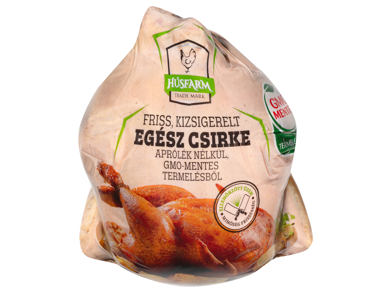 HűsFarm egész csirke, belsőségek nélkül, GMO-mentes.