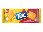 Verpakking van ovengebakken crackers met baconsmaak, met voedingswaarden.