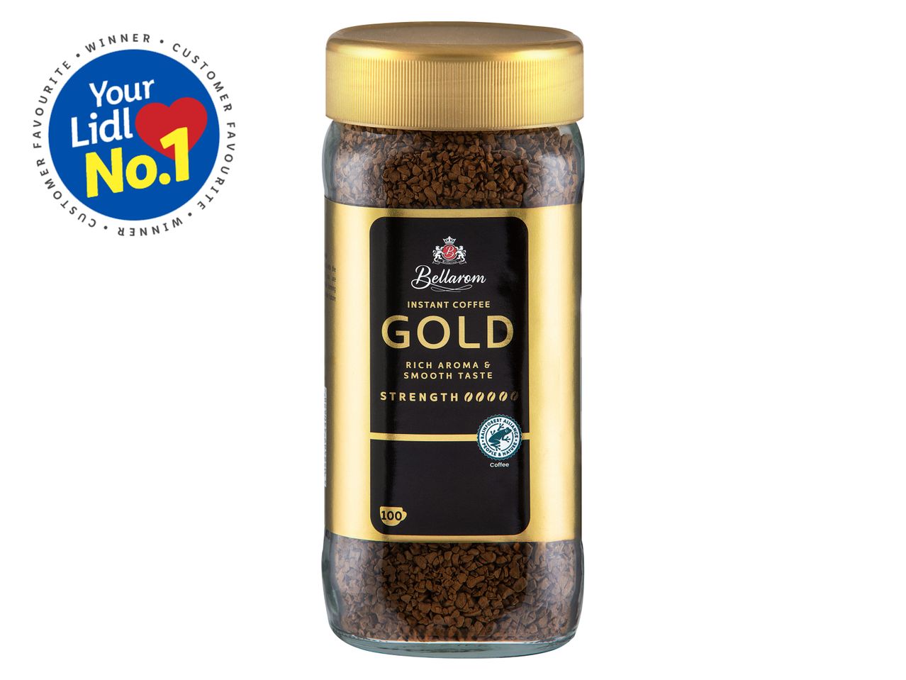 Lidl Bellarom Gold instant coffee: rich aroma and smooth taste.