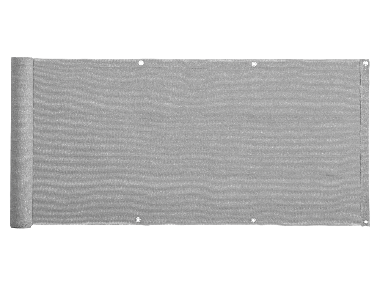 Szürke feltekert erkélyárnyékoló fűzőlyukakkal