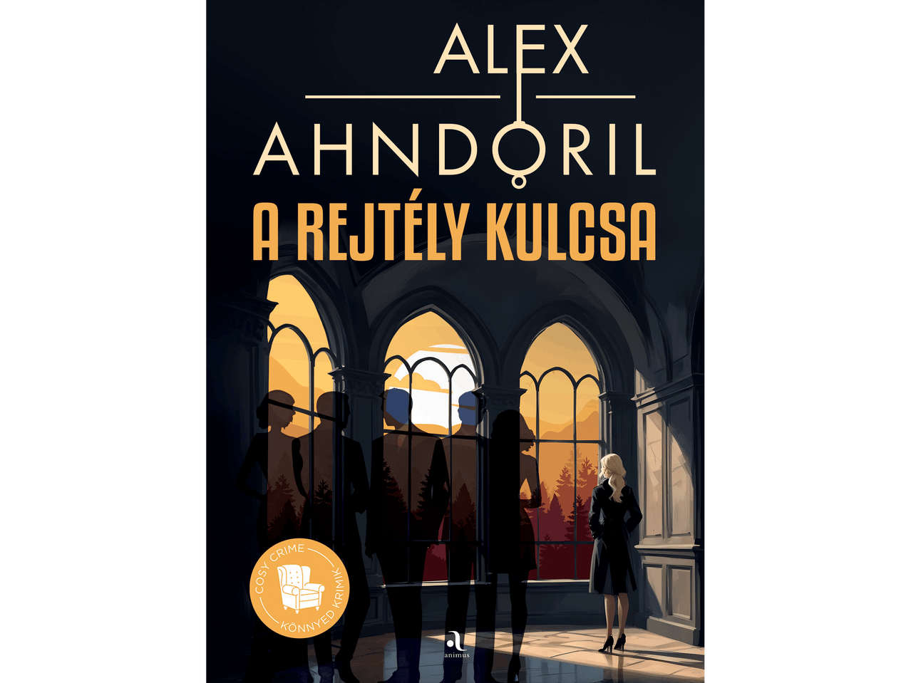A rejtély kulcsa című könyv borítója, rajta egy ablak előtt álló alakok sziluettjével.