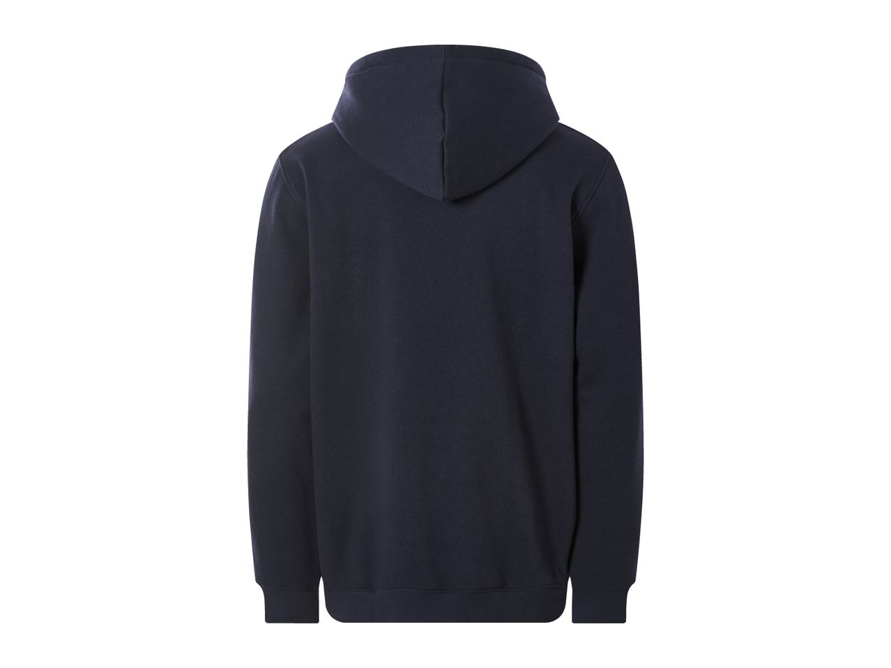 Dark blue hoodie, back view