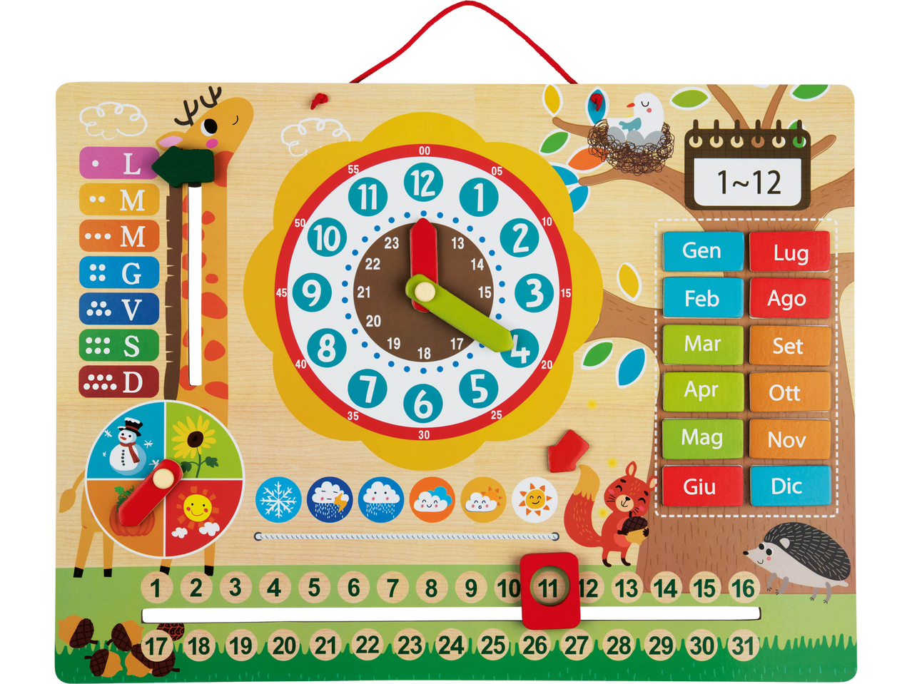 Calendario magnetico o computer in legno per bambini