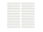 Twelve rolls of white paper.