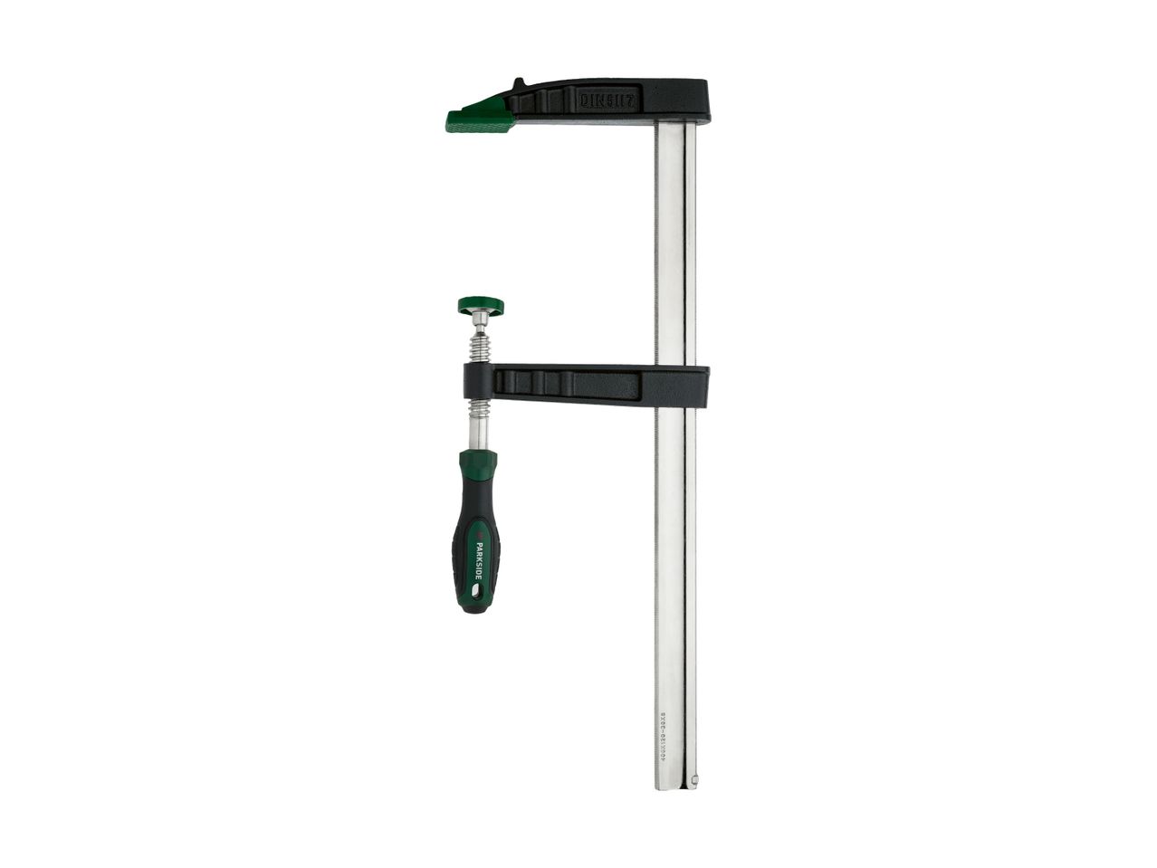 Parkside clamp with a green handle and black metal parts.