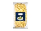 A clear plastic bag of orecchiette pasta with a blue label showing a pasta dish, 500g.