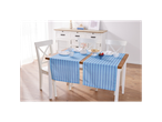 Blue and white striped table runners on a dining table.