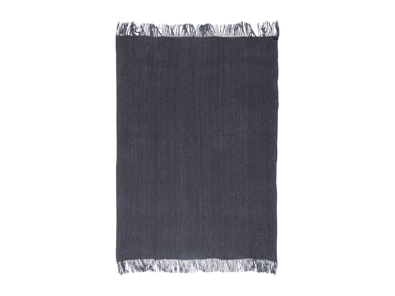 Dark grey woven rug with fringed edges