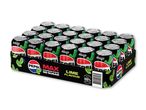 En bakke med 24 sorte sukkerfri sodavandsdåser med lime-smag.