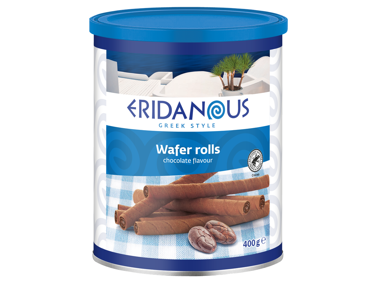Eridanus grčki stil čokoladni vafl rolnice u metalnoj kutiji od 400g.