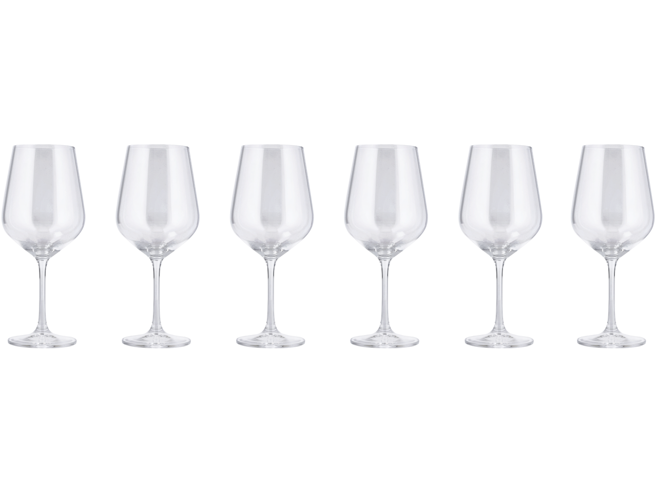 Sortido de copos SILVERCREST®: seis copos de vinho sobre um fundo preto.