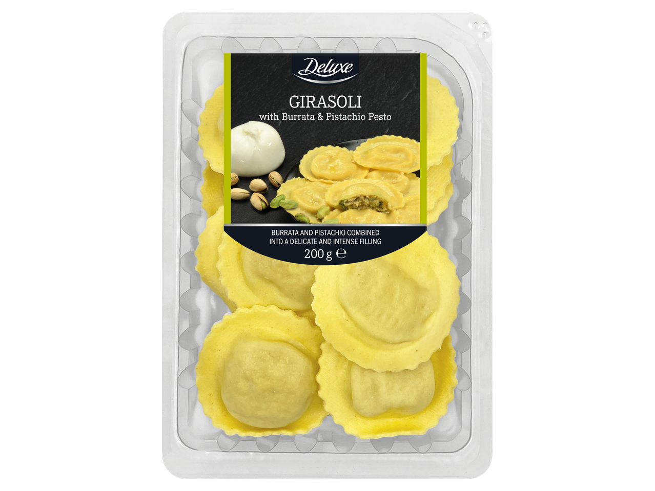 Deluxe Girasoli met Burrata & Pistache Pesto in verpakking, 200g.