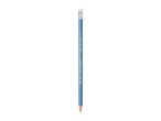 A blue pencil with an eraser on a white background.