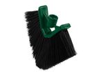 V-shaped broom head with green plastic base and black bristles