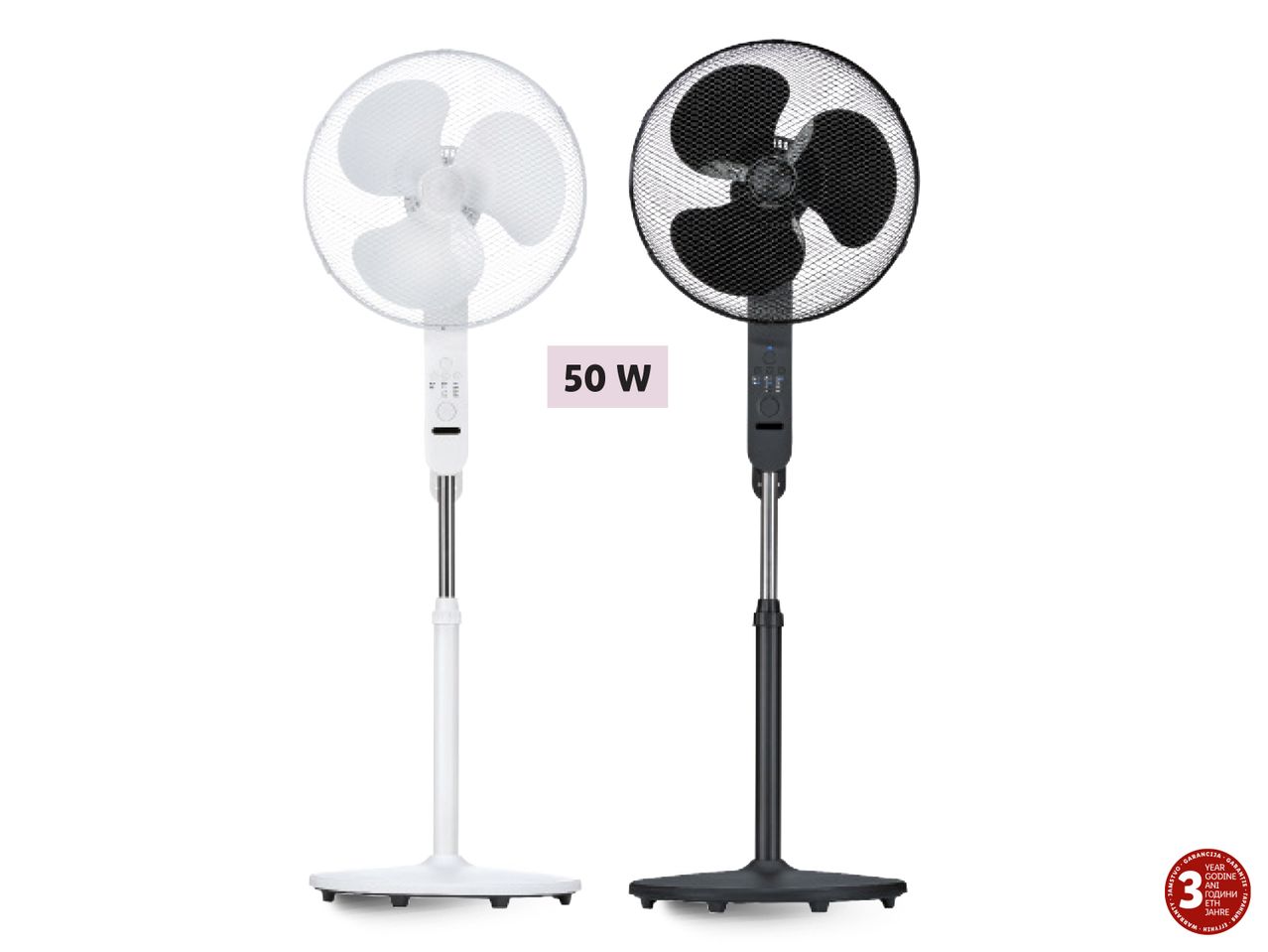Bijele i crne podne ventilatore od 50 W.