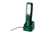 Rechargeable LED work light in a charging dock with a power cable.