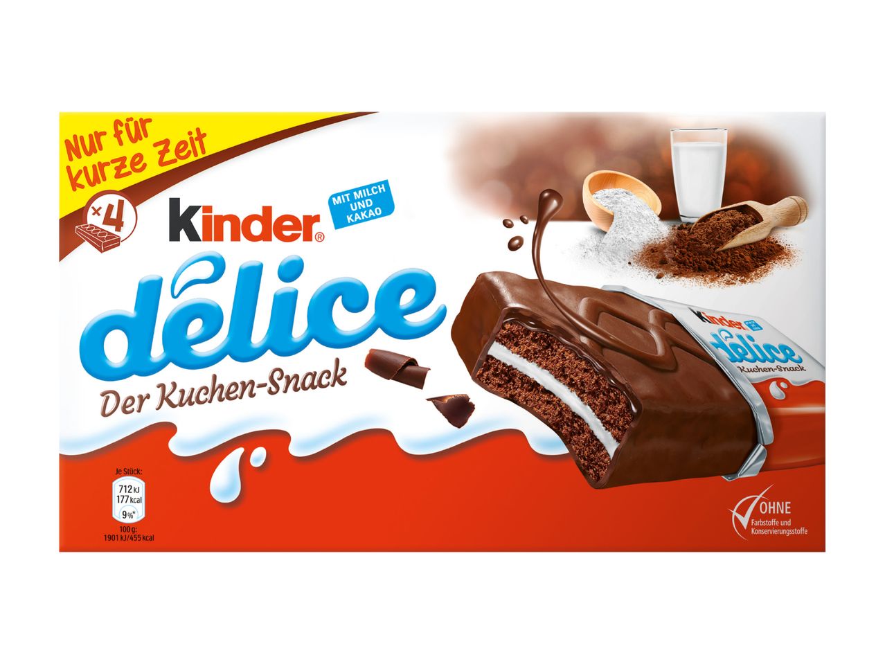 Packung Kinder Délice, Schokoladenkuchen.