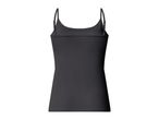 Black women's camisole with adjustable spaghetti straps, back view.