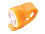 An orange silicone bike light with a bright LED.