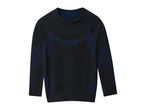 Black long-sleeved athletic shirt with blue accents