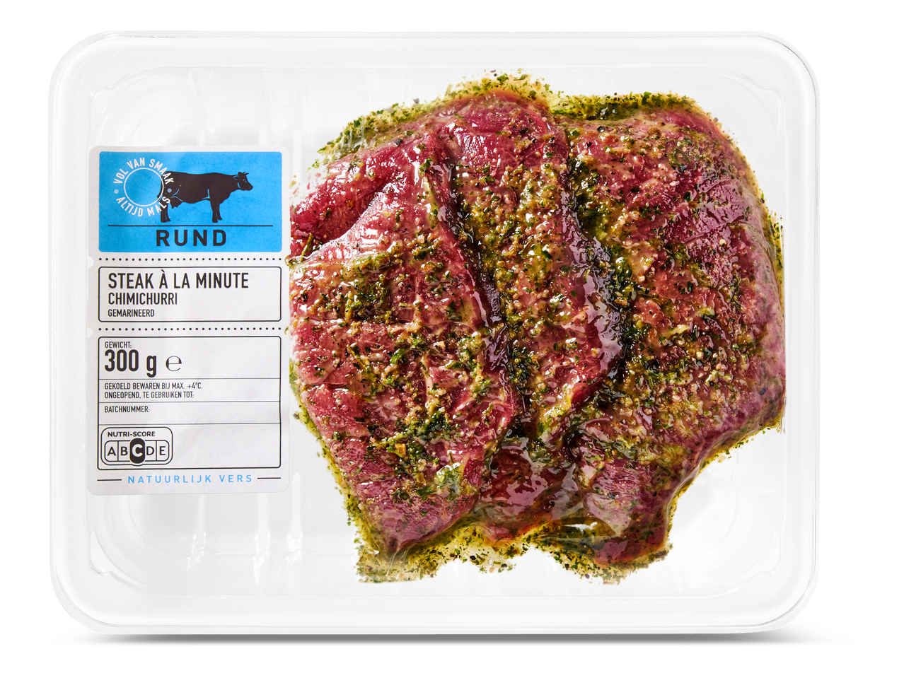 Gemarineerde biefstuk met chimichurri in een verpakking, 300 gram.