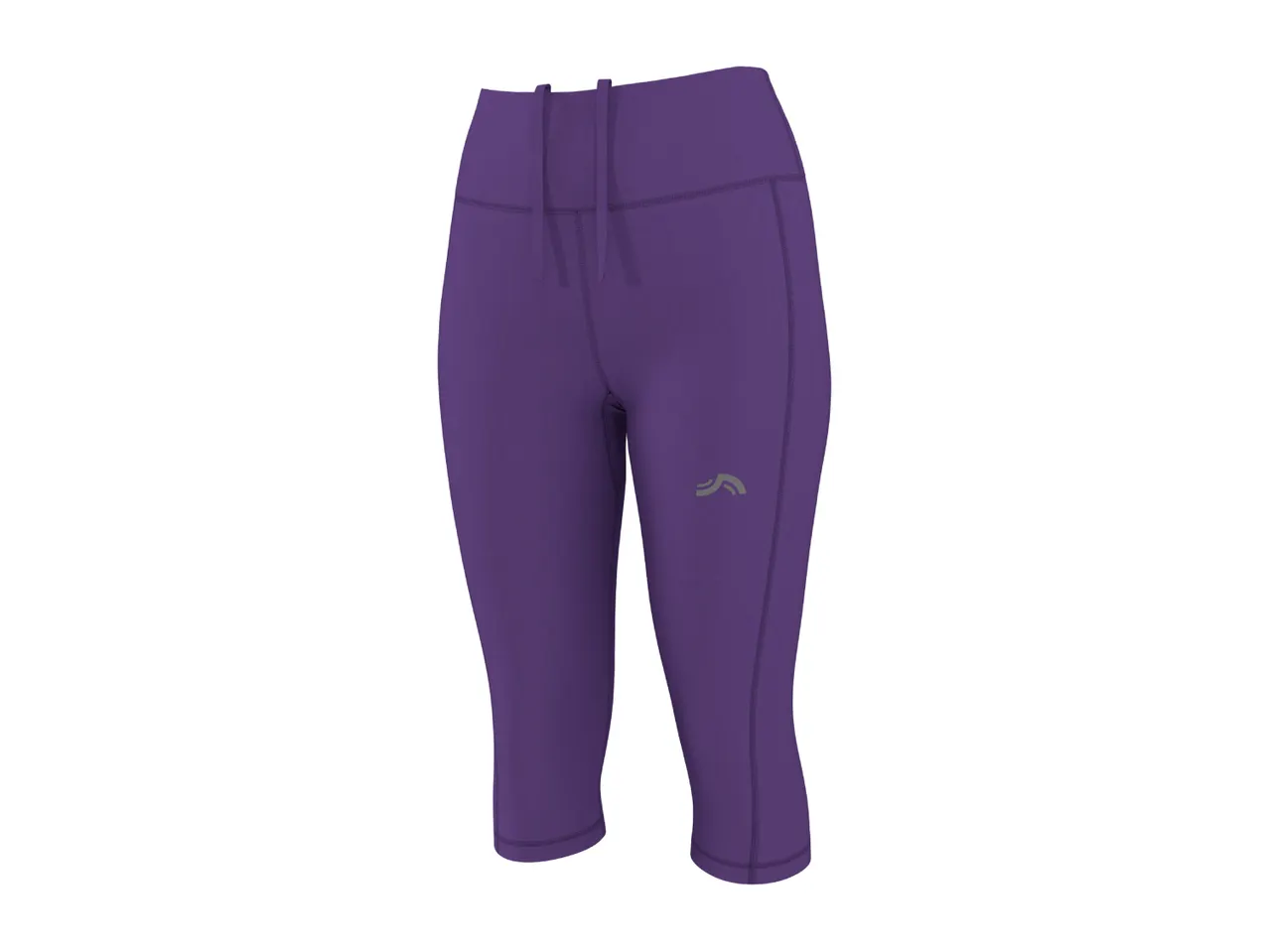 Purple women's capri leggings with a drawstring waist and a small logo on the left leg.