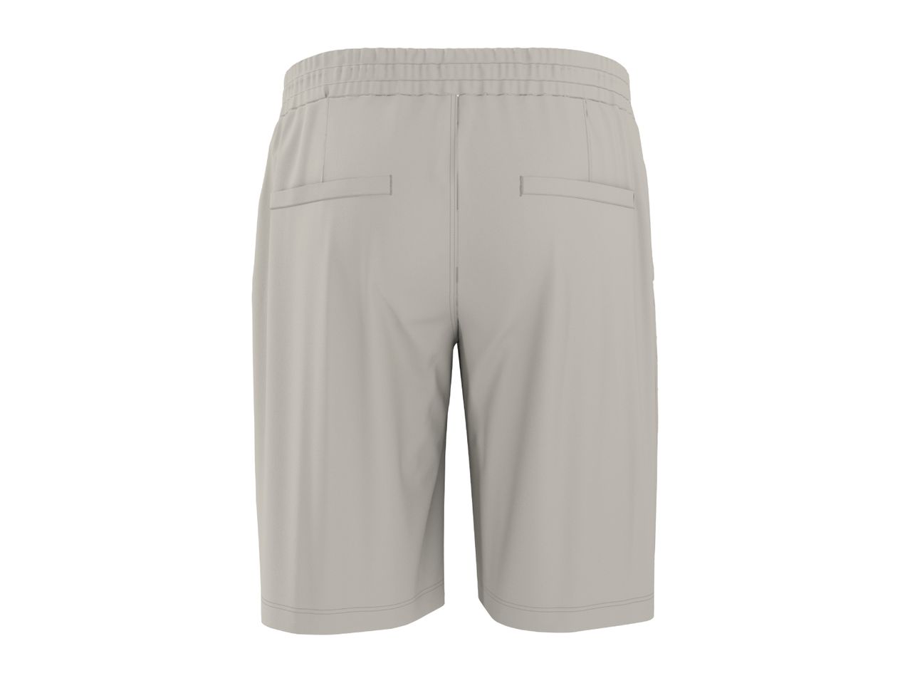 Back view of light grey men's shorts with an elasticated waist and two back pockets.