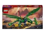 Green dragon toy with a ninja figure and a golden dragon statue on a desert-like background.