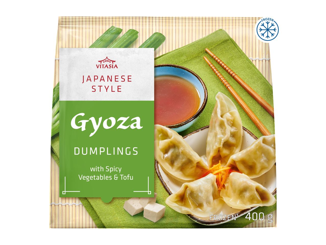Frozen Japanese-style Gyoza dumplings with spicy vegetables and tofu, 400g.