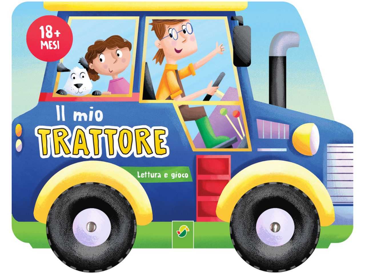 Libro per bambini 'Il mio trattore', con illustrazioni colorate di un trattore e bambini.