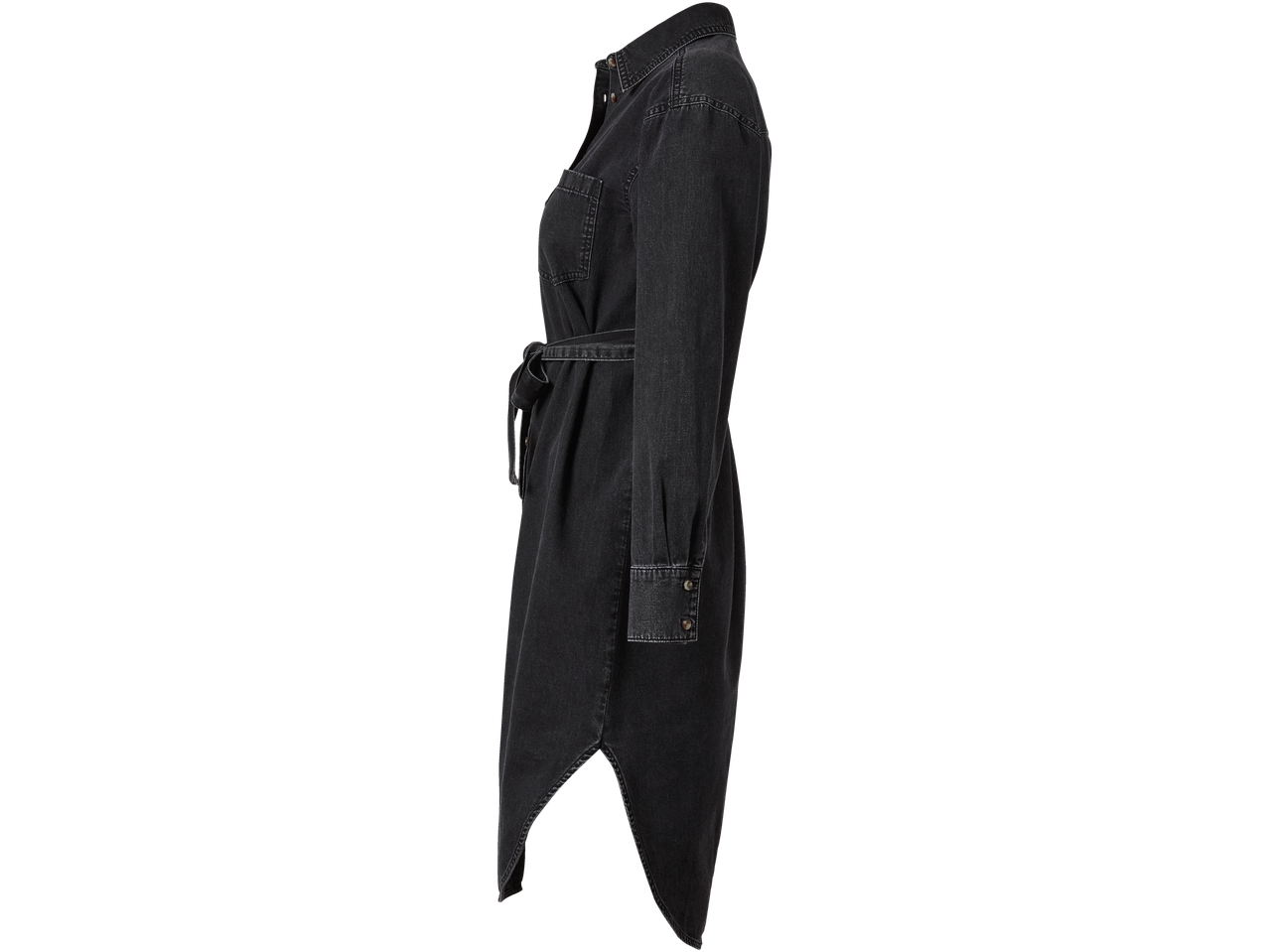 Rochie de blugi neagră esmara® pentru femei, cu curea în talie și tiv asimetric.