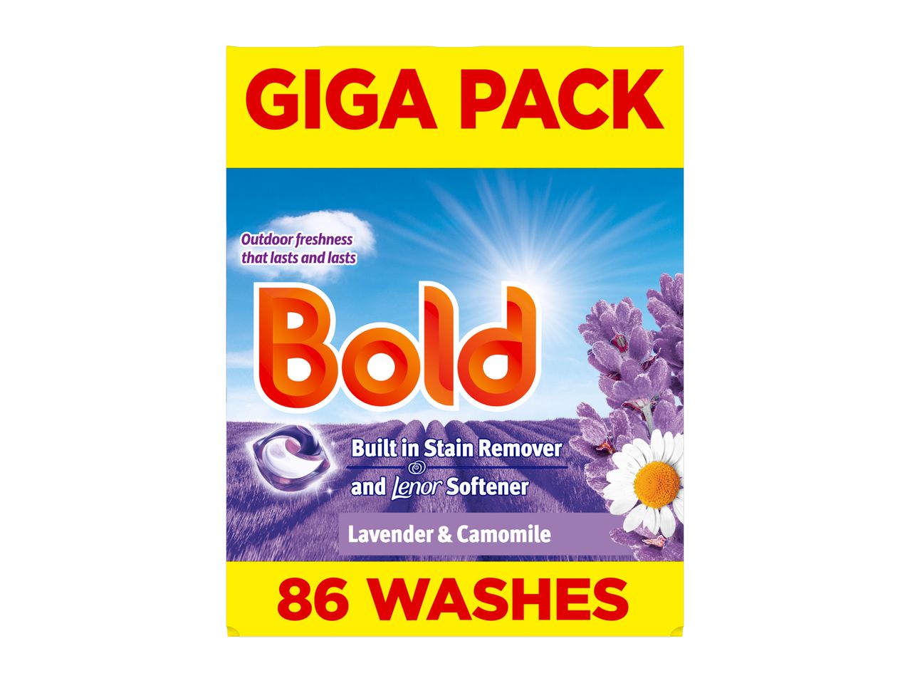 Bold laundry detergent in a Giga Pack, with lavender and camomile scent, 86 washes.