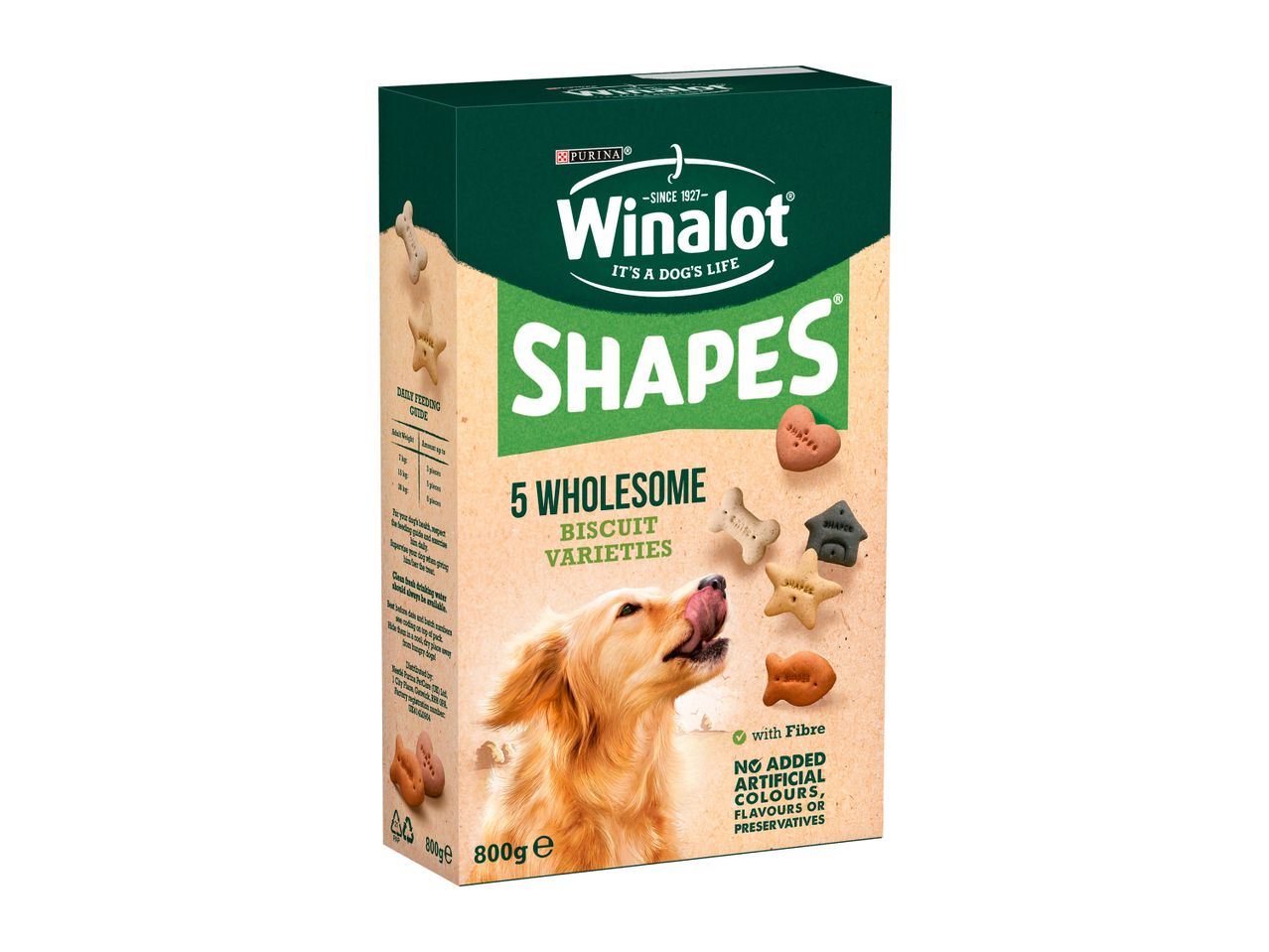 Purina Winalot Shapes dog biscuits, 5 wholesome varieties, 800g.