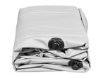 Folded grey inflatable mattress with two black valves