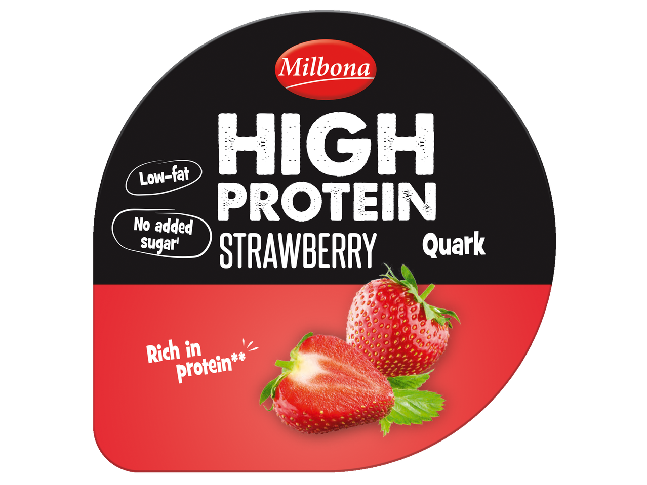 Quark Milbona cu proteine ridicate, aromă de căpșuni.