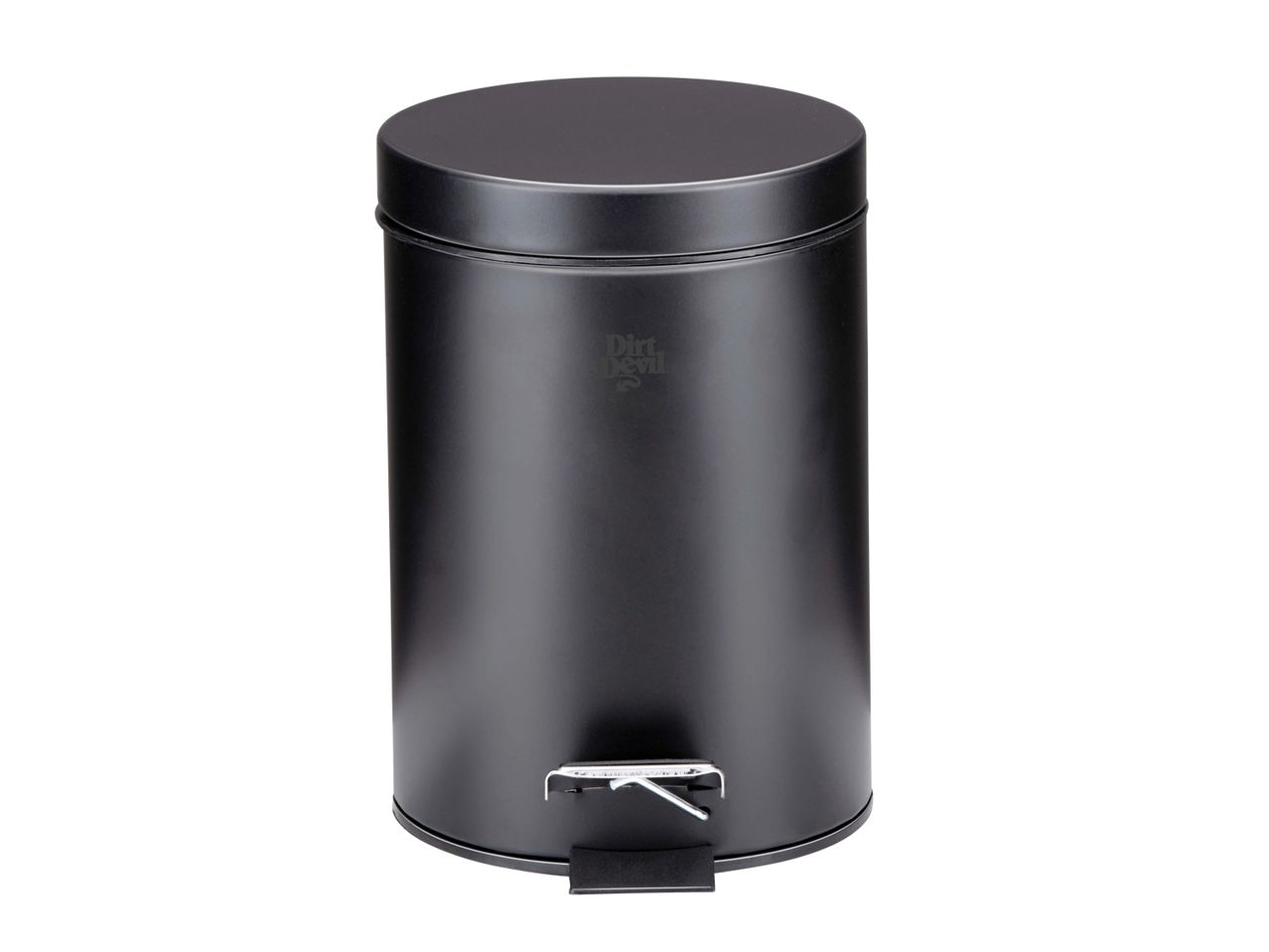 A black cylindrical pedal bin with a matte finish and a subtle brand logo.