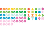 Cercuri colorate, forme geometrice și numere.
