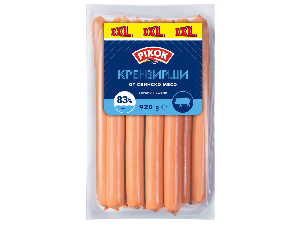 Опаковка с кренвирши от свинско месо, 83% месо, 920 гр.