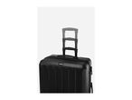 Black hard-shell suitcase with an extended telescopic handle on a white background.