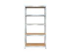 Five-shelf metal shelving unit for garage or storage.