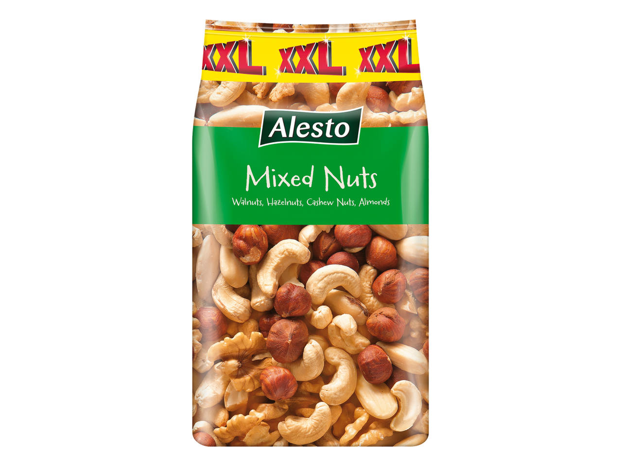 Sachet de noix mélangées XXL avec des noix, des noisettes, des noix de cajou et des amandes.
