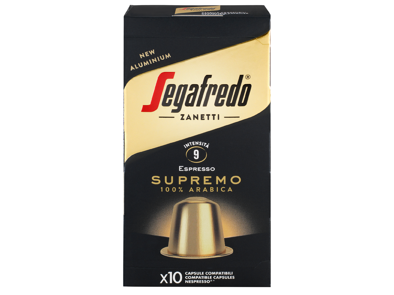 Кутия с 10 алуминиеви капсули за еспресо, 100% Арабика, съвместими с Nespresso.