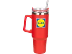 Vörös Lidl bögre szívószállal.