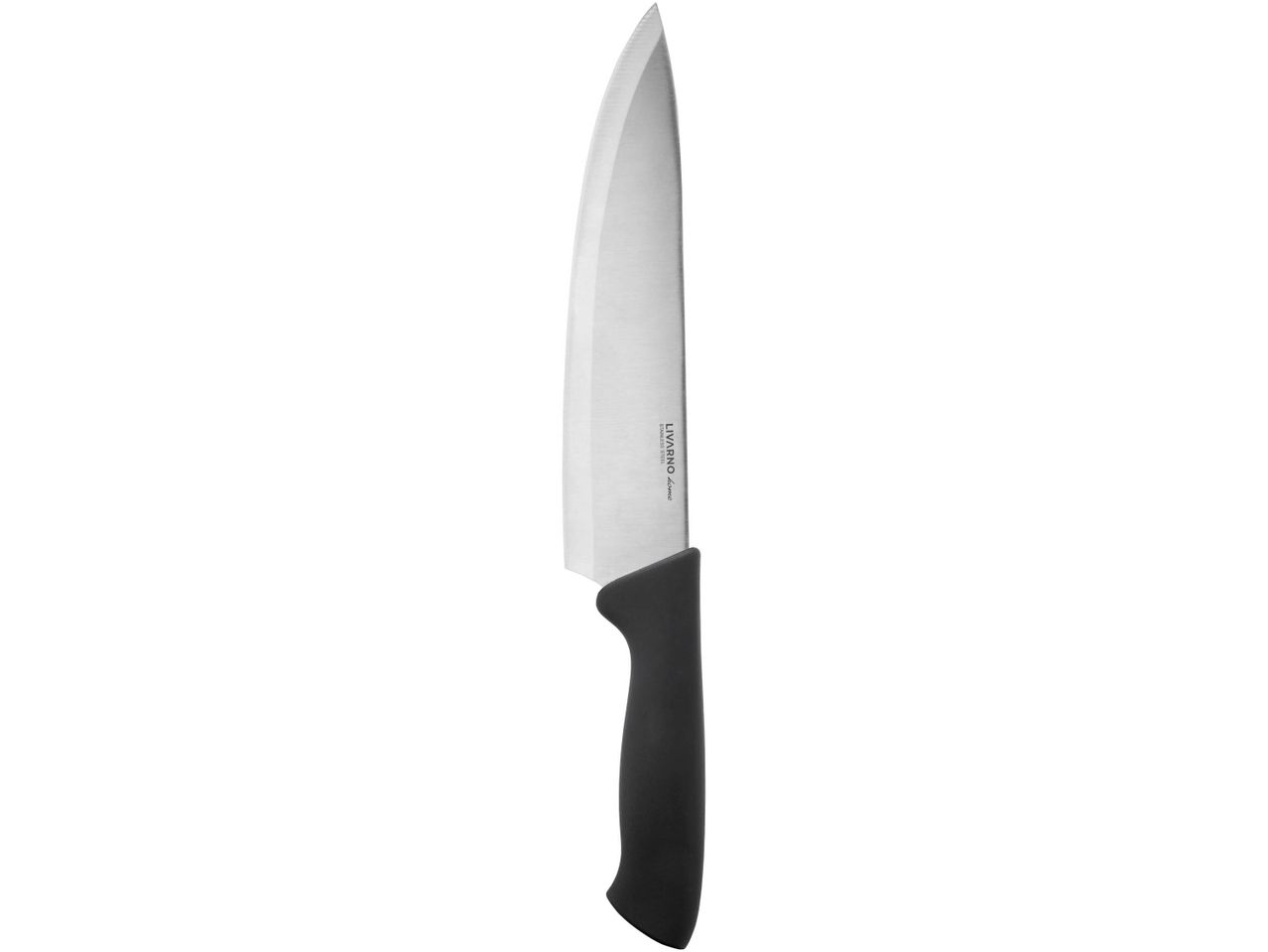 A stainless steel knife with a black handle, featuring the 'LIVARNO home' brand.