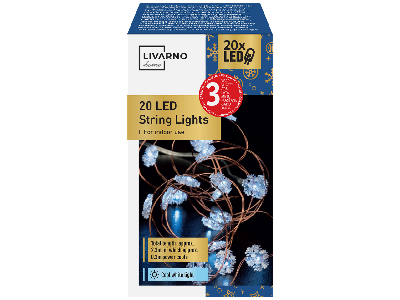 Livarno Home 20 LED girlianda su šaltai balta šviesa, bendras ilgis 2,3 m