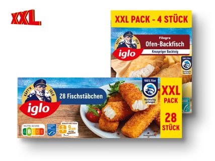 Iglo Fischstäbchen/Filegro Ofen-Backfisch/Backfisch-Stäbchen XXL