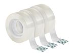 Three rolls of transparent tape with green arrow dispensers.
