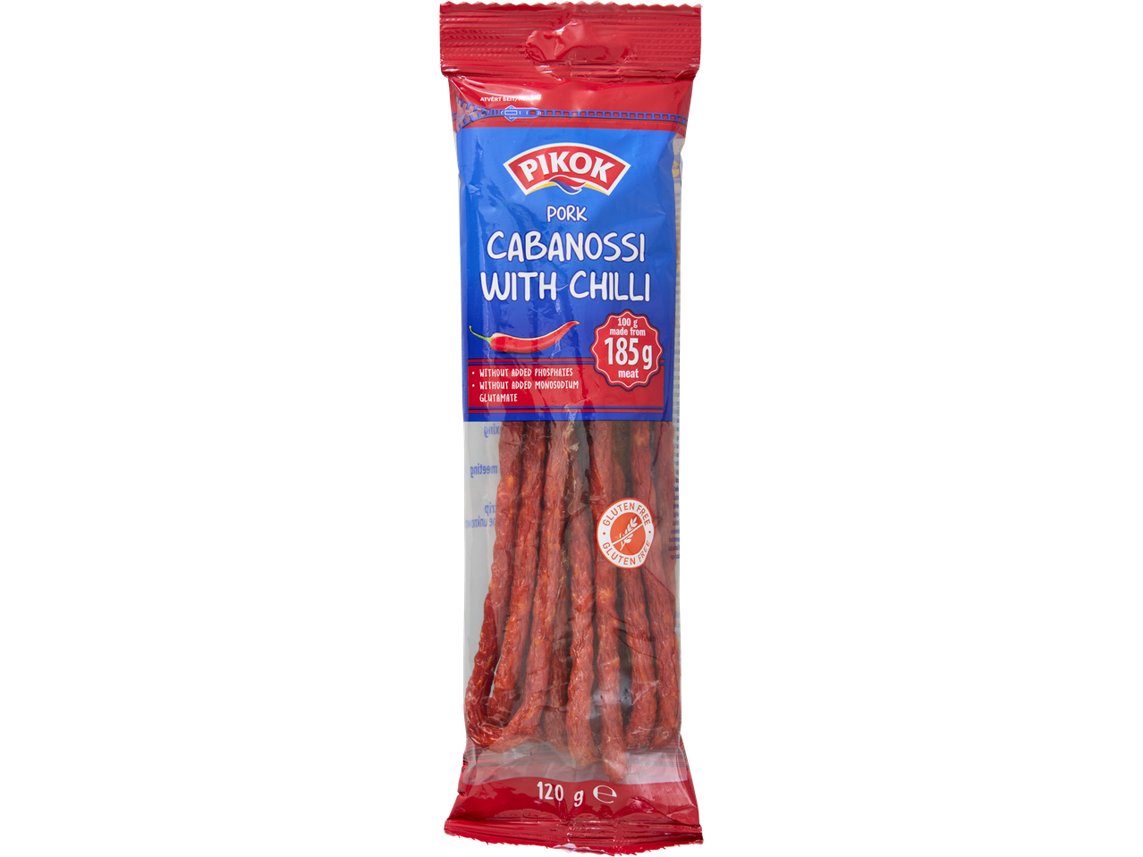 Pikok tšilliga kabanosid: sealiha, gluteenivaba.