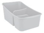 White plastic kitchen utensil organizer with two compartments.