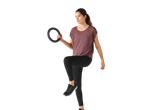 CRIVIT Ladies' Premium Sports Top in plum, black leggings, and black sneakers